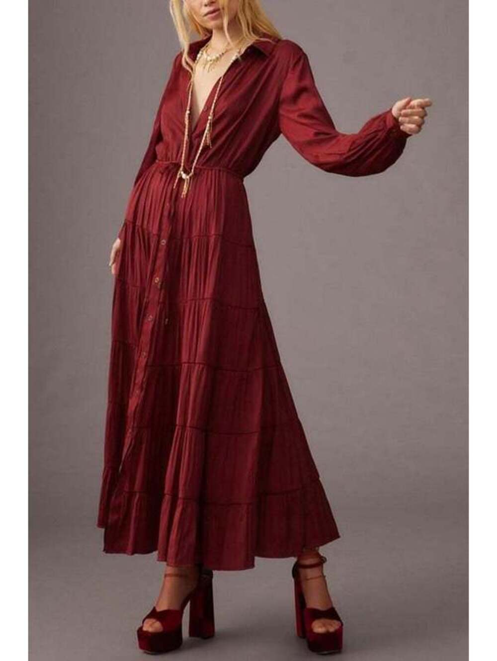 Anthropologie Tiered Button-Front Dress Medium